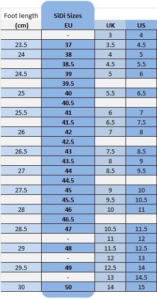 Sidi Mountain Bike Shoes Size Chart